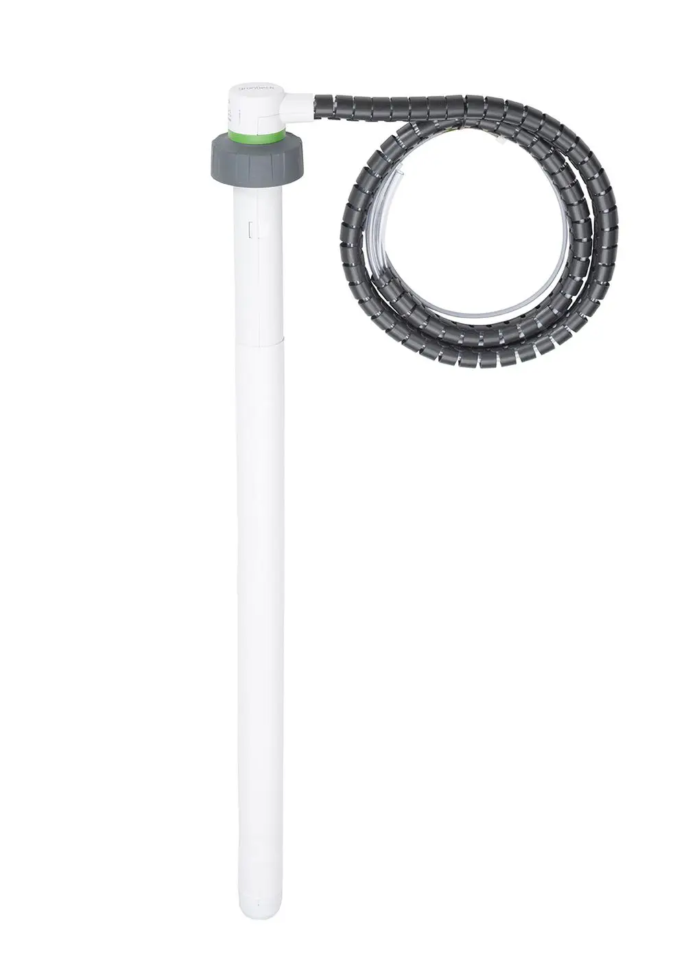 Grünbeck Umrüst-Kit mit einem vertikalen weißen Rohr und einem flexiblen Schlauch. Das Produkt dient zur Anpassung von Systemkomponenten.